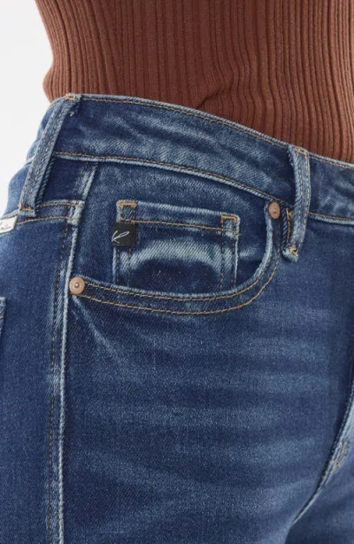 Kancan High Rise Hem Detail Boot Cut Jean In Dark Stone Wash In Brown