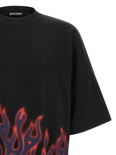 Palm Angels Flames Over T-shirt In Black