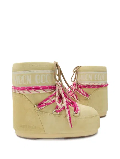 Moon Boot Cream Suede Icon Low Ankle Boots In Yellow