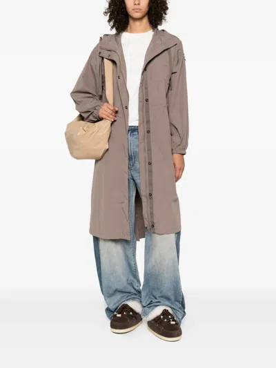 Kenzo Hooded Button-fastening Coat In Neutral