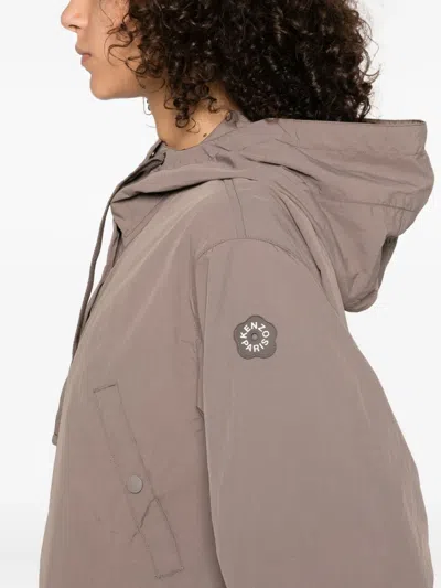 Kenzo Hooded Button-fastening Coat In Neutral