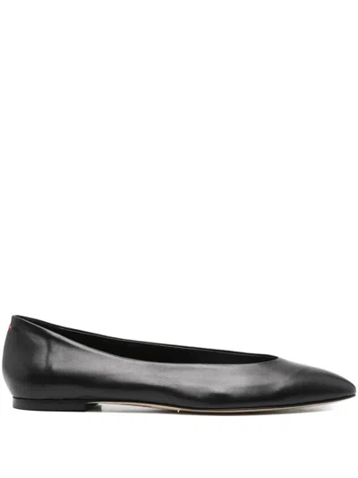 Aeyde Ida Leather Square-toe Ballerina Flats In Black
