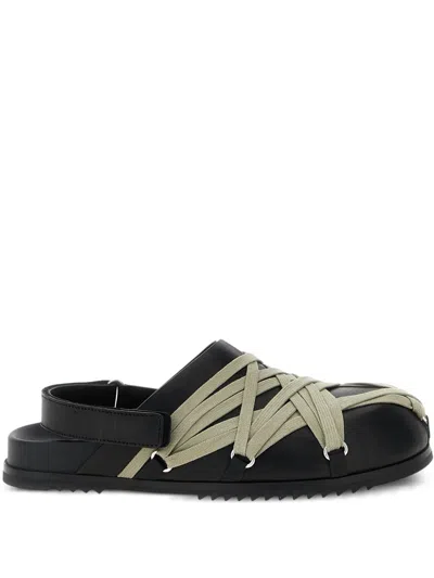 Rick Owens Crisscross Black Leather Sandals With Ankle Strap In Black