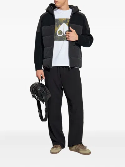 Moose Knuckles Hooded Jacket With Ribbed Texture And Zip Pockets In Black