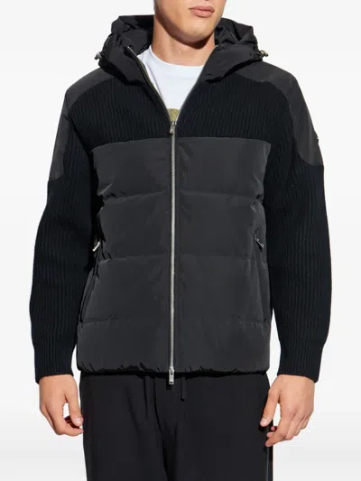 Moose Knuckles Hooded Jacket With Ribbed Texture And Zip Pockets In Black