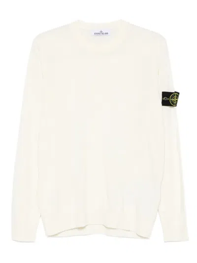 Stone Island Wool Blend Sweatshirt With Iconic Logo Patch And Timeless Design In White