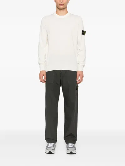 Stone Island Wool Blend Sweatshirt With Iconic Logo Patch And Timeless Design In White