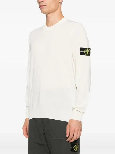 Stone Island Wool Blend Sweatshirt With Iconic Logo Patch And Timeless Design In White