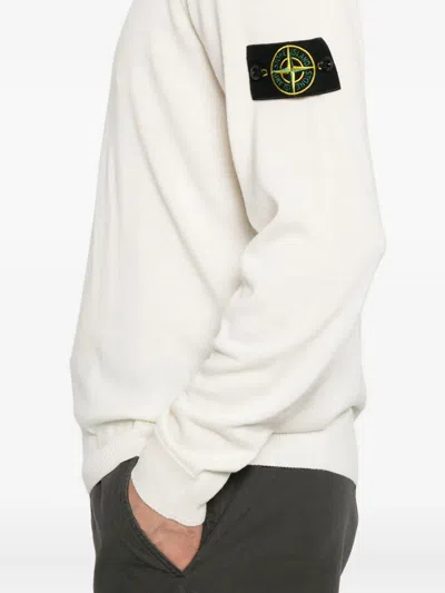 Stone Island Wool Blend Sweatshirt With Iconic Logo Patch And Timeless Design In White