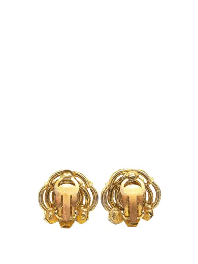 Pre-owned Chanel 20th Century Gold Plated Faux Pearl And Rhinestones Clip On Earrings Costume Earrings