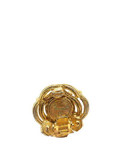 Pre-owned Chanel 20th Century Gold Plated Faux Pearl And Rhinestones Clip On Earrings Costume Earrings