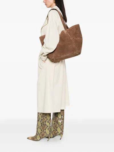 Max Mara Large Suede Tote Bag In Brown