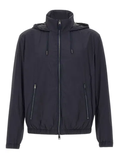 Hugo Boss Boss Camel "l-calfo1" Jacket With Hood And Zipper In Blue