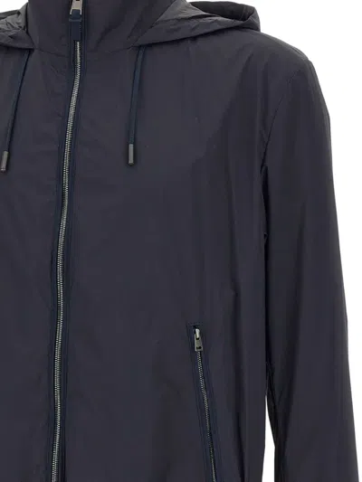 Hugo Boss Boss Camel "l-calfo1" Jacket With Hood And Zipper In Blue