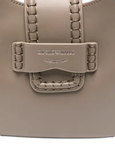 Emporio Armani Small Leather Shoulder Bag In Gray