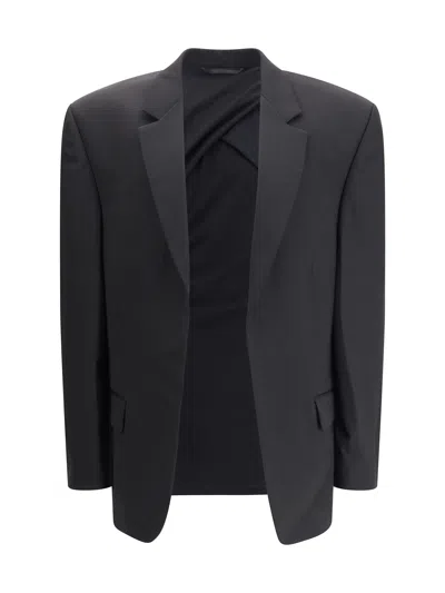 Balenciaga Men Black Single-breasted Jacket With Notched Revers In Wool Woman In Multi