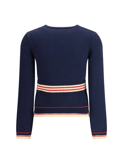 Valentino 'atelier Crew Neck Knitwear With Ribbed Hem And Cuffs' In Blue