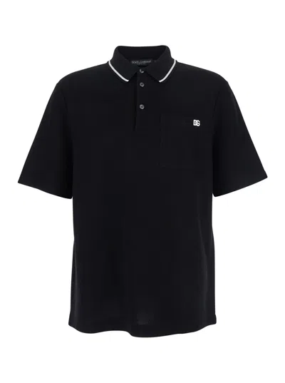 Dolce & Gabbana Cotton Pique Polo In Black
