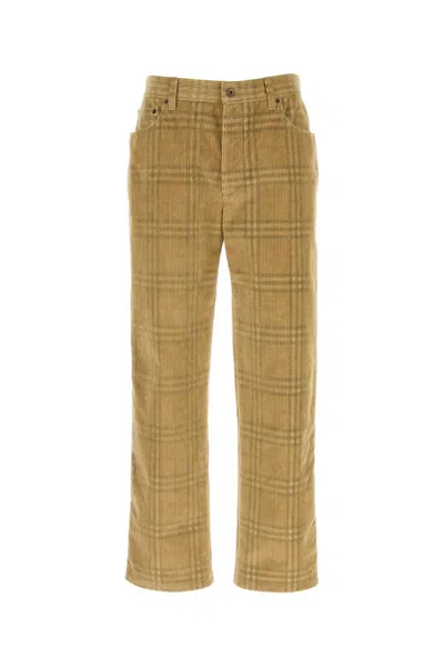 Burberry Sand-coloured Check Corduroy Trousers In Brown