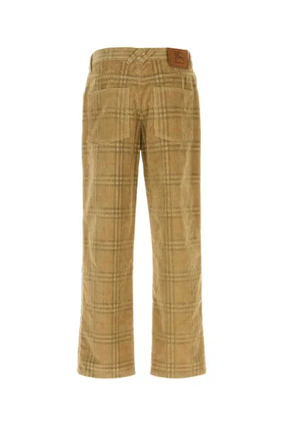 Burberry Sand-coloured Check Corduroy Trousers In Brown