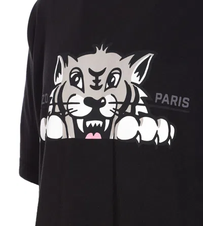 Kenzo Graphic Print Crew Neck Cotton T-shirt In Black