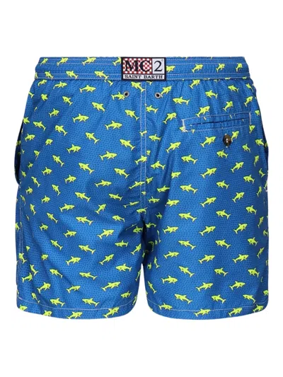 Mc2 Saint Barth Shark-print Drawstring Swim Shorts In Blue
