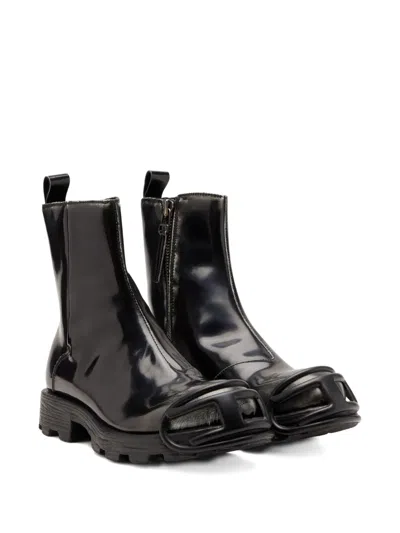 拉链细节椭圆形标牌短靴