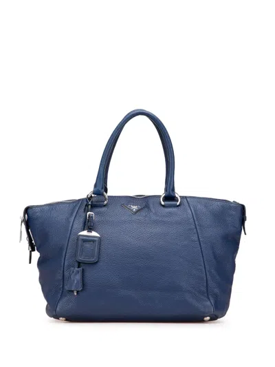 Pre-owned Prada 2010-2025 Vitello Daino Double Handle Satchel In Blue