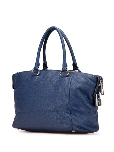 Pre-owned Prada 2010-2025 Vitello Daino Double Handle Satchel In Blue