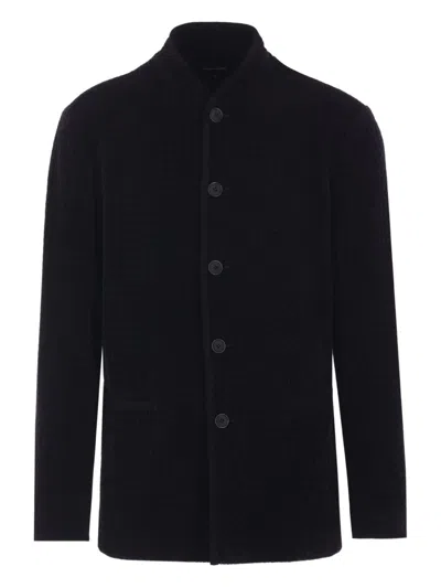 Giorgio Armani Buttoned Sweater With Long Sleeves And Pockets In Black