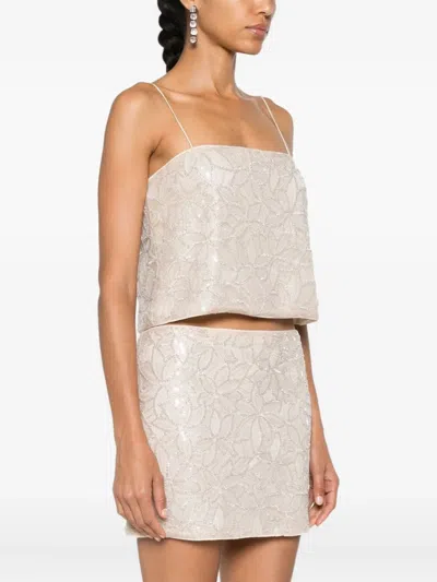 Rotate Birger Christensen Sequin Embellished Cropped Blouse In Neutral