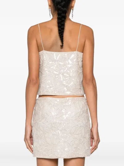 Rotate Birger Christensen Sequin Embellished Cropped Blouse In Neutral