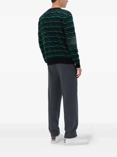 Missoni Cardigan In Pure Wool With Wave Stitch In Green