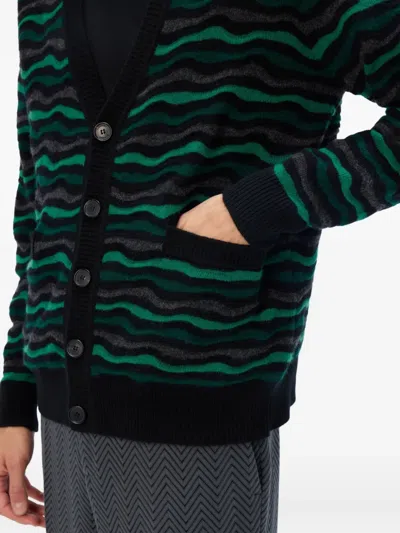 Missoni Cardigan In Pure Wool With Wave Stitch In Green