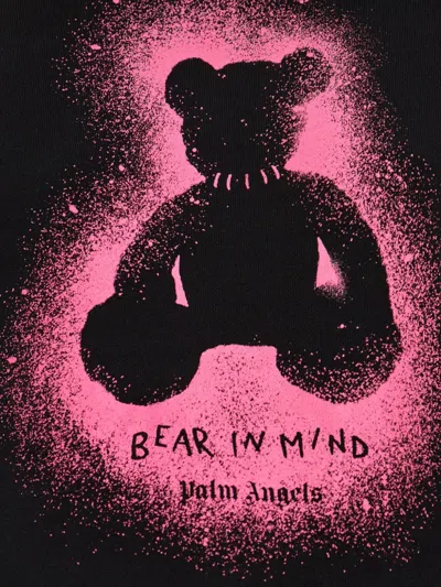 Palm Angels Cropped Black And Fuchsia Graphic Sweatshirt