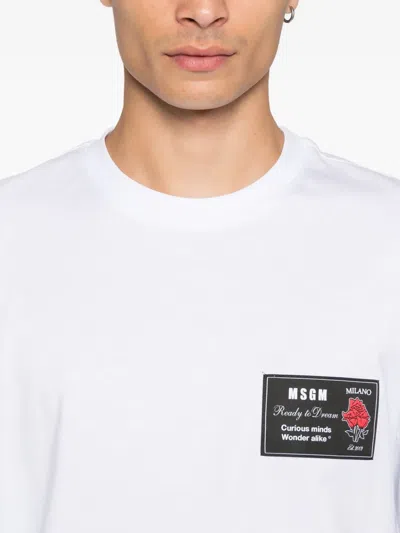 Msgm Cotton T-shirt With Front Printed Logo In White