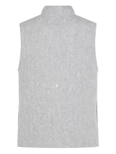 Fabiana Filippi Quilted Vest With Sequin Embellishments And Stand Collar In Gray