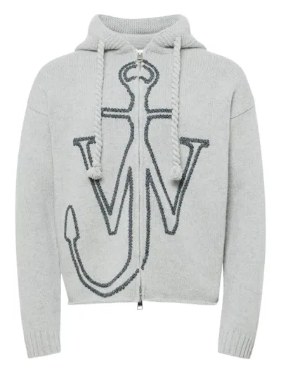 Jw Anderson J. W. Anderson Textured Zip-up Hoodie In Gray