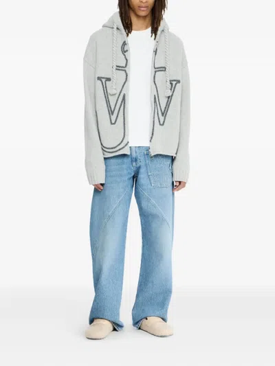 Jw Anderson J. W. Anderson Textured Zip-up Hoodie In Gray