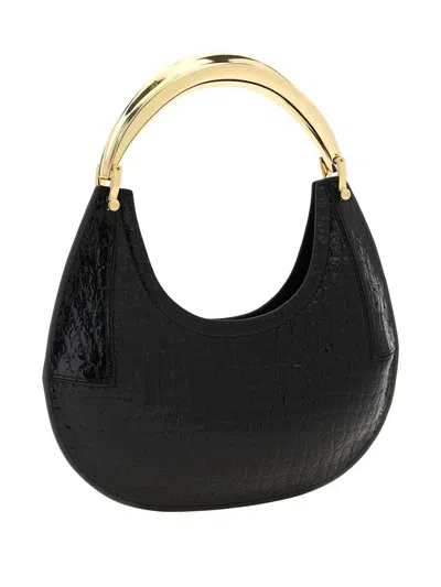 Elisabetta Franchi Small Hobo Crocodile-effect Metal-top-handle Shoulder Bag In Black