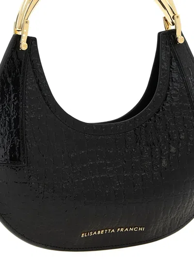 Elisabetta Franchi Small Hobo Crocodile-effect Metal-top-handle Shoulder Bag In Black