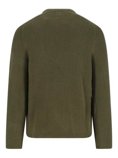 C.p. Company Chunky Ribbed Knit Sweater With Distinctive Patch Pocket In Green