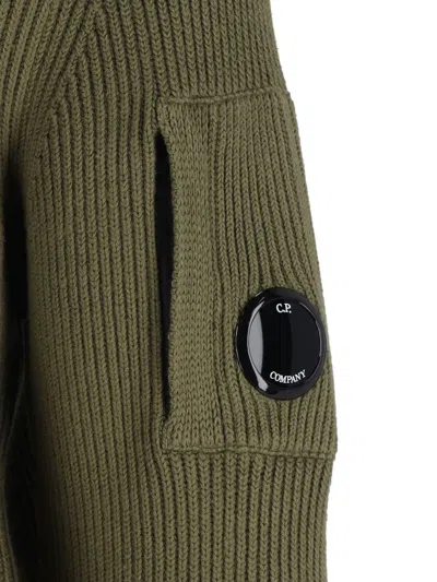 C.p. Company Chunky Ribbed Knit Sweater With Distinctive Patch Pocket In Green
