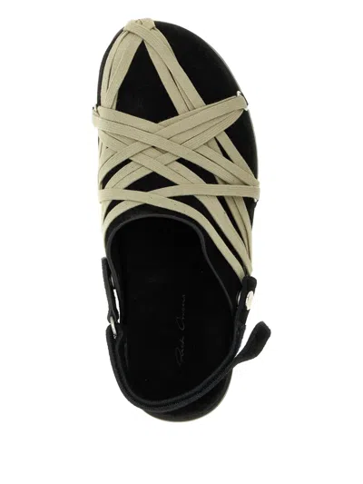 Rick Owens Black Mules With Oversize Decorative Laces And Buckle Closure In Leather Man In Animal Print