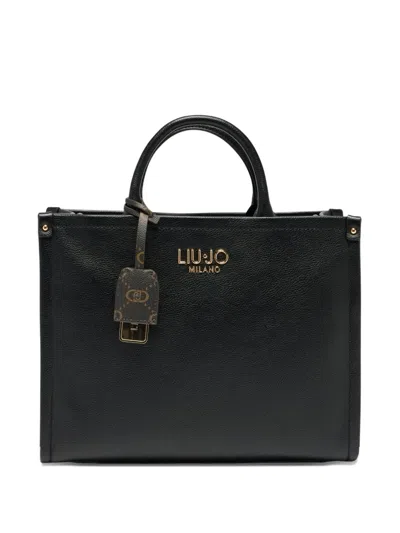 Liu •jo Structured Black Handbag With Metallic Logo In Black