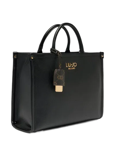 Liu •jo Structured Black Handbag With Metallic Logo In Black