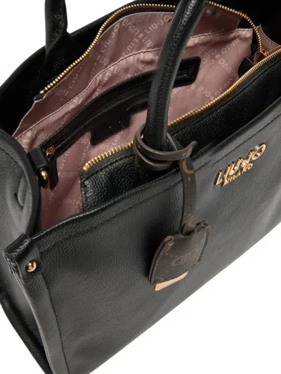Liu •jo Structured Black Handbag With Metallic Logo In Black