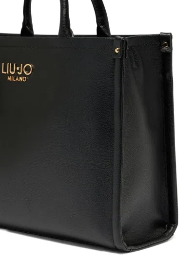 Liu •jo Structured Black Handbag With Metallic Logo In Black