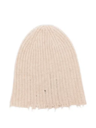 Uma Wang Ribbed Frayed Beanie Hat In Neutral