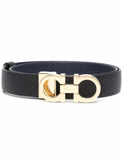 Ferragamo Salvatore  Double Gancini Thin Women's 674261 Black/blue Belt